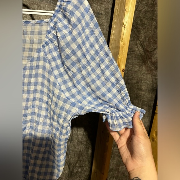Autres Filles Boho Gingham Blue And White Blouse - Picture 4 of 6